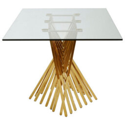 Orsina Durable Constructed Design Glass Top Dining Table With Gold Polished Frame, Contemporary Design Dining Table - thumbnail 3