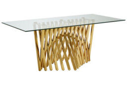 Orsina Durable Constructed Design Glass Top Dining Table With Gold Polished Frame, Contemporary Design Dining Table - thumbnail 2