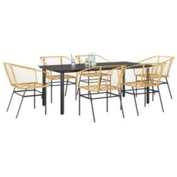 Berkfield 7 Piece Garden Dining Set Brown Poly Rattan Glass