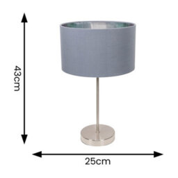 Valuelights Charles Brushed Chrome Table Lamp With Metallic & Grey Shade And Bulb - thumbnail 4