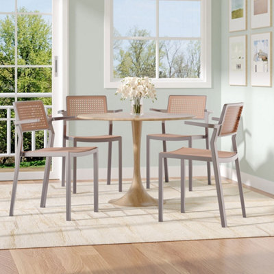Thehotsale Set Of 4 Pseudo-Rattan Pp Stackable Dining Chair With Armrest In Grey - image 1