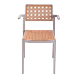Thehotsale Set Of 4 Pseudo-Rattan Pp Stackable Dining Chair With Armrest In Grey - thumbnail 3