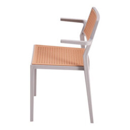 Thehotsale Set Of 4 Pseudo-Rattan Pp Stackable Dining Chair With Armrest In Grey - thumbnail 4