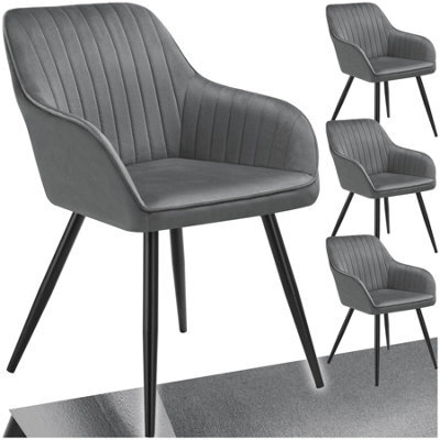 Tectake Set Of 4 Chair Marilyn - Velvet Look, Quilted, Continuous Backrest, Slim Steel Legs  - Grey/black - image 1