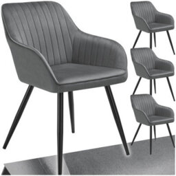Tectake Set Of 4 Chair Marilyn - Velvet Look, Quilted, Continuous Backrest, Slim Steel Legs  - Grey/black - thumbnail 1