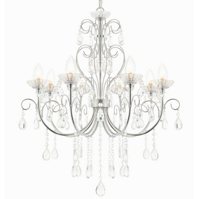 Bathroom Ceiling Pendant Light Chrome & Crystal Ip44 8 Bulb Hanging Lamp Rose - image 1