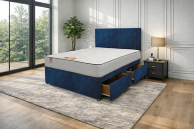 "Knight Sleep Emily Navy Naples 3Ft Bed Set With Mattress, 2 Drawers Same Side & 24""headboard - Single" - image 1