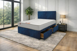 "Knight Sleep Emily Navy Naples 3Ft Bed Set With Mattress, 2 Drawers Same Side & 24""headboard - Single" - thumbnail 1