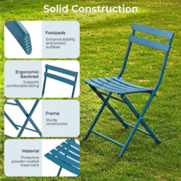 Yaheetech 3-Piece Folding Outdoor Balcony Bistro Set, Iron Table And 2 Seats, Garden Bistro Coffee Table Set, Blue - thumbnail 7