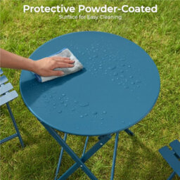 Yaheetech 3-Piece Folding Outdoor Balcony Bistro Set, Iron Table And 2 Seats, Garden Bistro Coffee Table Set, Blue - thumbnail 5