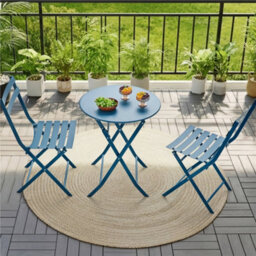 Yaheetech 3-Piece Folding Outdoor Balcony Bistro Set, Iron Table And 2 Seats, Garden Bistro Coffee Table Set, Blue - thumbnail 9