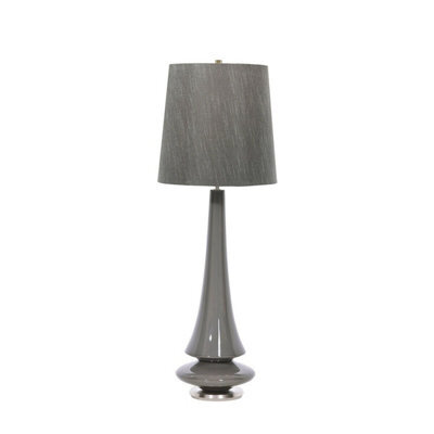 Elegant Mid Grey Glaze Table Lamp With Dark Grey Faux Silk Shade And Led Bulb - image 1