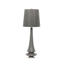 Elegant Mid Grey Glaze Table Lamp With Dark Grey Faux Silk Shade And Led Bulb - thumbnail 1