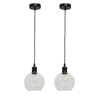 First Choice Lighting Set Of 2 Barnum - Clear Glass Globe Black Retro Pendant Fittings - image 1