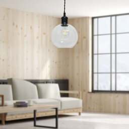 First Choice Lighting Set Of 2 Barnum - Clear Glass Globe Black Retro Pendant Fittings - thumbnail 5