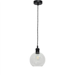 First Choice Lighting Set Of 2 Barnum - Clear Glass Globe Black Retro Pendant Fittings - thumbnail 2