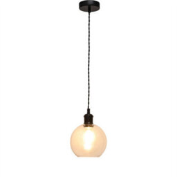 First Choice Lighting Set Of 2 Barnum - Clear Glass Globe Black Retro Pendant Fittings - thumbnail 3