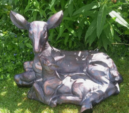 Inspirational Gifting Large Doe And Baby Fawn Laying Deer Garden Ornament Sculpture Hand Crafted - thumbnail 1
