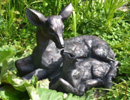 Inspirational Gifting Large Doe And Baby Fawn Laying Deer Garden Ornament Sculpture Hand Crafted - thumbnail 5
