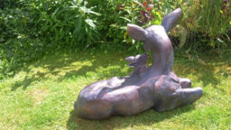 Inspirational Gifting Large Doe And Baby Fawn Laying Deer Garden Ornament Sculpture Hand Crafted - thumbnail 7