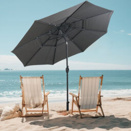 Costway 295 Cm 3-Tier Vented Patio Parasol Outdoor Market Umbrella W/ Push Button Tilt-Grey - thumbnail 8