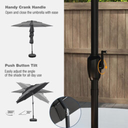 Costway 295 Cm 3-Tier Vented Patio Parasol Outdoor Market Umbrella W/ Push Button Tilt-Grey - thumbnail 5