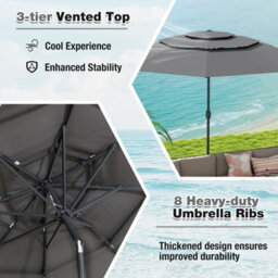 Costway 295 Cm 3-Tier Vented Patio Parasol Outdoor Market Umbrella W/ Push Button Tilt-Grey - thumbnail 6