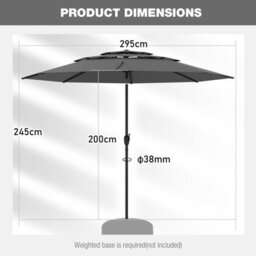 Costway 295 Cm 3-Tier Vented Patio Parasol Outdoor Market Umbrella W/ Push Button Tilt-Grey - thumbnail 3