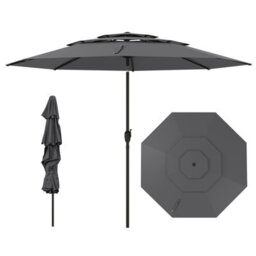 Costway 295 Cm 3-Tier Vented Patio Parasol Outdoor Market Umbrella W/ Push Button Tilt-Grey - thumbnail 2