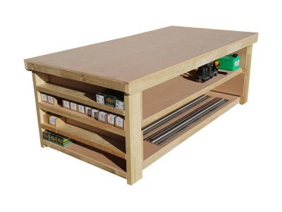 Arbor Garden Solutions Workbench Mdf Top With Extra Shelving, Very Wide 4Th Depth Table (H-90Cm, D-120Cm, L-120Cm) With Double Shelf - image 1