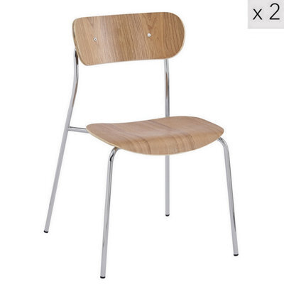 Nordlys Set Of 2 Metal And Wood Dining Chairs Modern Design Style Dining Room