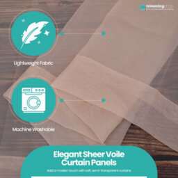 "Neel Blue Voile Curtains Slot Top, 2 Curtains, Cream - 56"" Width X 81"" Drop" - thumbnail 4