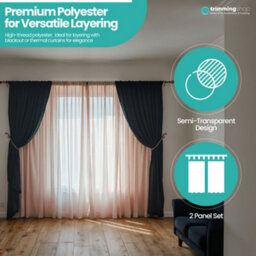 "Neel Blue Voile Curtains Slot Top, 2 Curtains, Cream - 56"" Width X 81"" Drop" - thumbnail 5
