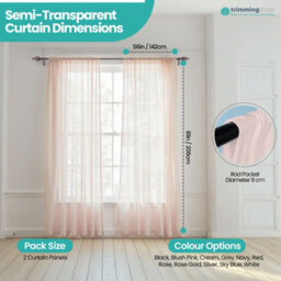 "Neel Blue Voile Curtains Slot Top, 2 Curtains, Cream - 56"" Width X 81"" Drop" - thumbnail 2