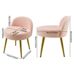 Living And Home Pink Teddy Fleece Dressing Table Stool With Gold Iron Legs, 43Cm W X 40Cm D X 60Cm H - thumbnail 7