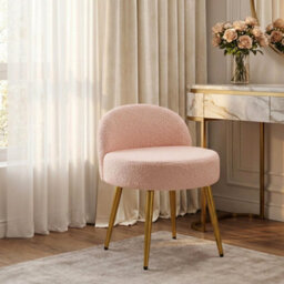 Living And Home Pink Teddy Fleece Dressing Table Stool With Gold Iron Legs, 43Cm W X 40Cm D X 60Cm H - thumbnail 3