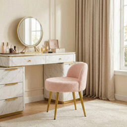Living And Home Pink Teddy Fleece Dressing Table Stool With Gold Iron Legs, 43Cm W X 40Cm D X 60Cm H - thumbnail 2