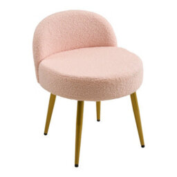 Living And Home Pink Teddy Fleece Dressing Table Stool With Gold Iron Legs, 43Cm W X 40Cm D X 60Cm H - thumbnail 4