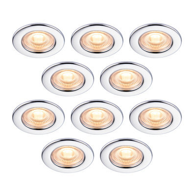 GoodHome Drexler Chrome Effect Fixed Led Fire-Rated Warm White Downlight Ip65, Pack Of 10 - image 1