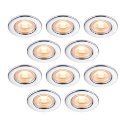GoodHome Drexler Chrome Effect Fixed Led Fire-Rated Warm White Downlight Ip65, Pack Of 10