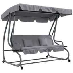 Outsunny 2-In-1 Garden Swing Chair For 3 Person W/ 2 Pillows, Light Grey - thumbnail 2