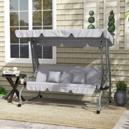 Outsunny 2-In-1 Garden Swing Chair For 3 Person W/ 2 Pillows, Light Grey - thumbnail 1