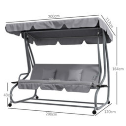 Outsunny 2-In-1 Garden Swing Chair For 3 Person W/ 2 Pillows, Light Grey - thumbnail 3