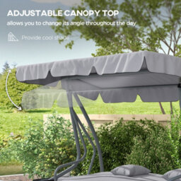 Outsunny 2-In-1 Garden Swing Chair For 3 Person W/ 2 Pillows, Light Grey - thumbnail 5