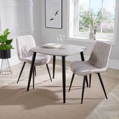 Core Products Aspen Grey Oak Effect 80Cm Square Dining Table With 2 Natural Fabric Diamond Stitch Design Chairs - image 1