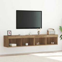 Berkfield Modern Tv Wall Cabinets With Led Lights 2 Pcs Artisan Oak 80X30X30 Cm - thumbnail 2