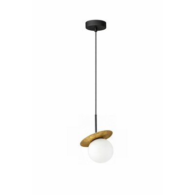 Luminosa Lighting Luminosa Aura Globe Pendant Ceiling Light Black, Gold White Glass Shade 1X E27 - image 1