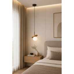 Luminosa Lighting Luminosa Aura Globe Pendant Ceiling Light Black, Gold White Glass Shade 1X E27 - thumbnail 2