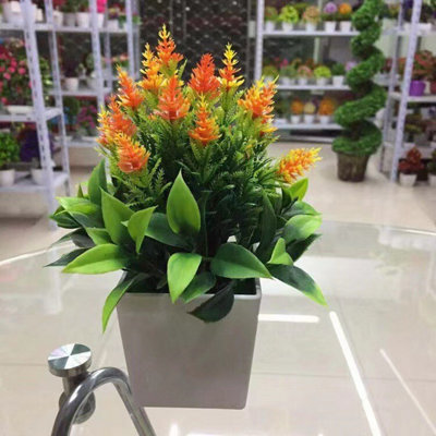 Orange Vibrant Artificial Potted Heather Plant - Realistic Faux Flower Decor For Home & Office - image 1