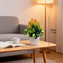 Orange Vibrant Artificial Potted Heather Plant - Realistic Faux Flower Decor For Home & Office - thumbnail 5
